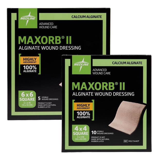 Medline Maxorb II Silver Alginate Wound Dressing 4" x 5" – 10/Box