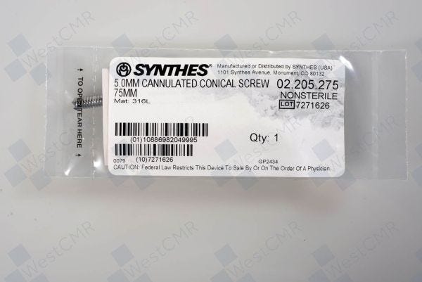 DePuy Synthes 5MM CANNULATED LOCKING SCREW, 75MM (SAME AS 222.545) – 1 ea