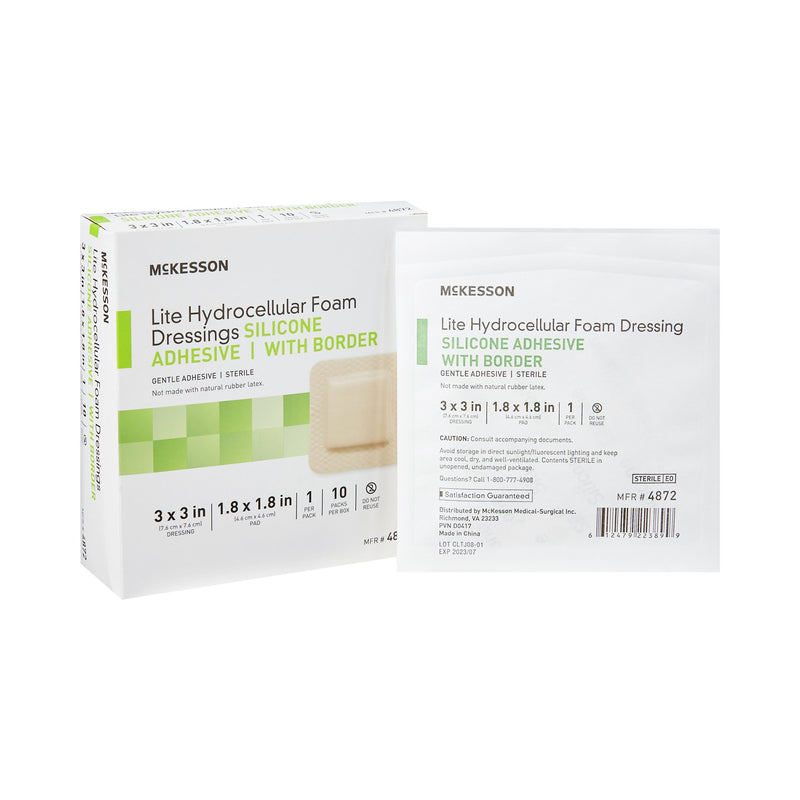 McKesson Thin Silicone Foam Dressing Lite 3 X 3 In – 10/Box