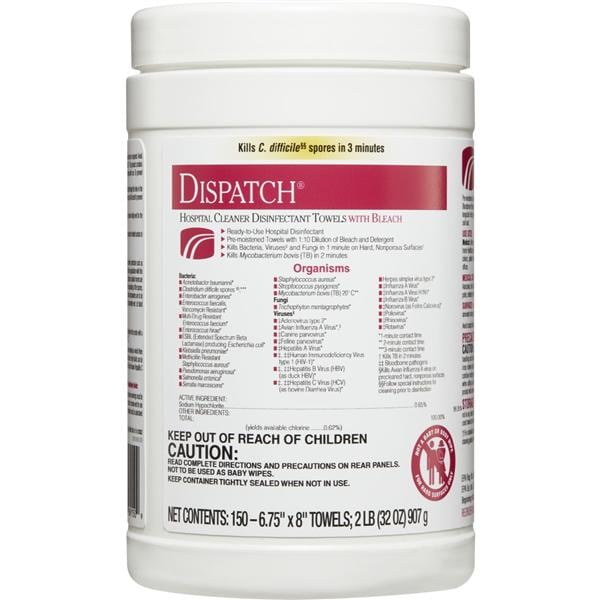 Clorox Dispatch Hospital Cleaner Disinfectant Towels With Bleach, 6.75 X 8 Sales Company
