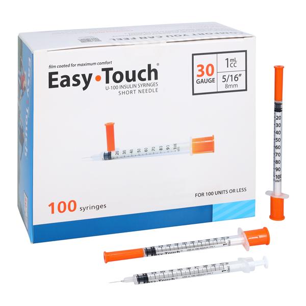 MHC Medical Insulin Syringe, 30G, 1cc, 5/16" (8mm) Easy Touch – 100/Box