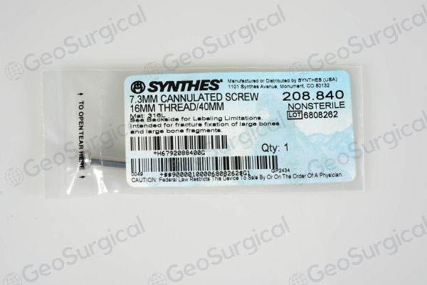 DePuy Synthes 7.3MM CANNULATED SCREW, 16MM THREAD, 40MM – 1 ea