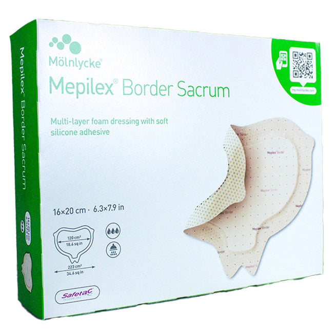Molnlycke Border Foam Sacrum Dressing, 6.3” x 7.9” (16 x 20cm) – 10/Box