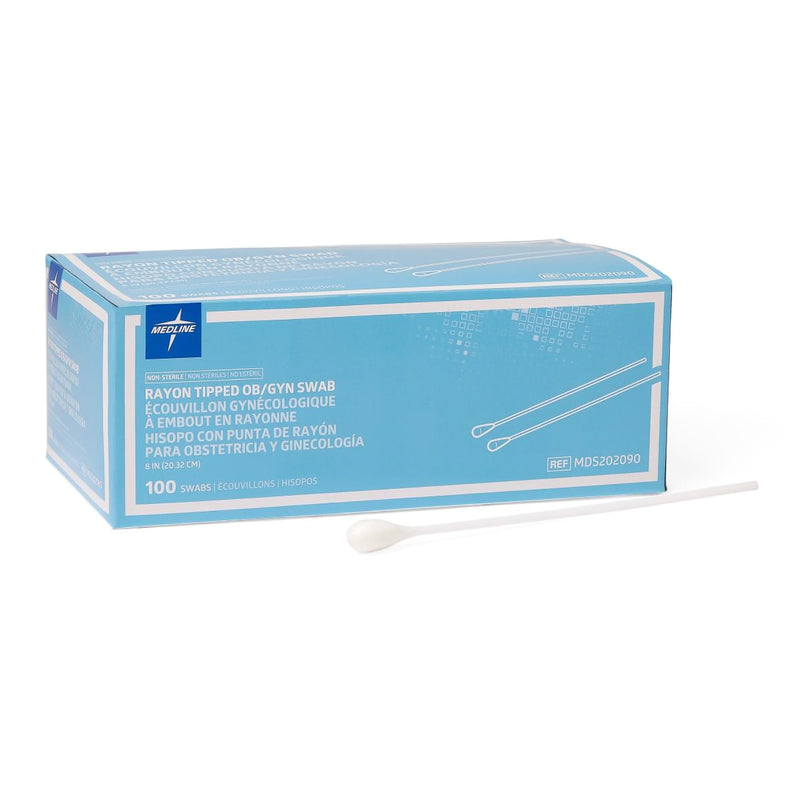 Medline OB / GYN Swab with Rayon Tip, Plastic Shaft, 8" – 100/Box