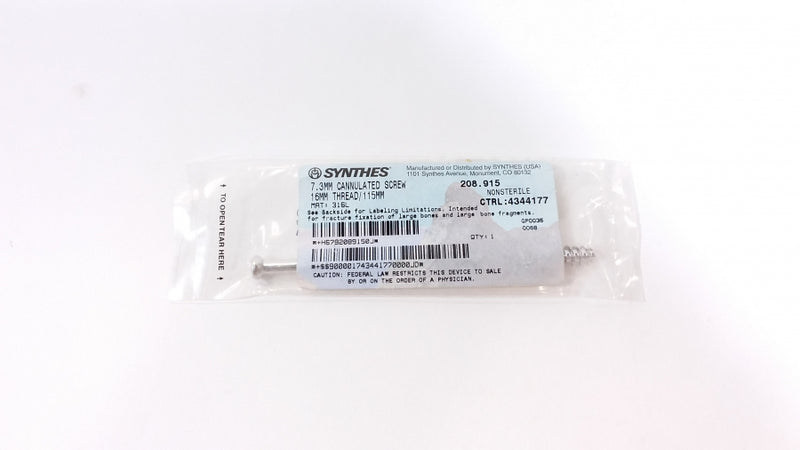 DePuy Synthes 7.3MM CANNULATED SCREW, 16MM THREAD, 115MM – 1 ea