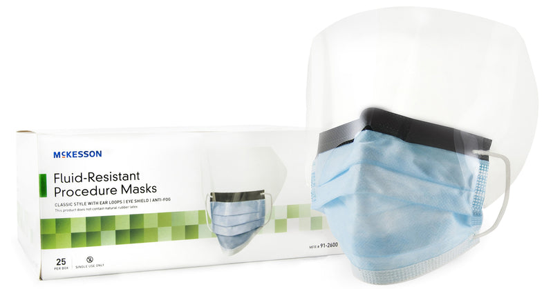 McKesson Procedure Mask with Eye Shield FluidGard 160 Anti – 25/Box