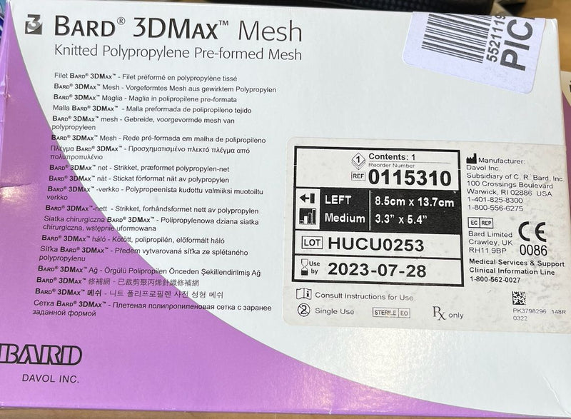 Bard Davol 3D MAX MESH, LEFT MEDIUM (8.5CM X 13.7CM) – 1 ea