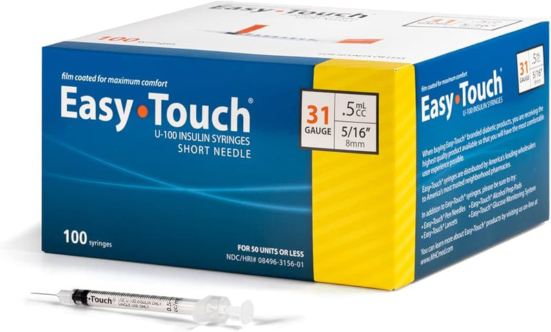 MHC Medical Insulin Syringe, 31G, 1cc, 5/16" (8mm) Easy Touch – 100/Box