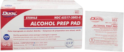Dukal Alcohol Prep Pads, Medium, 2-Ply, Sterile – 200/Box