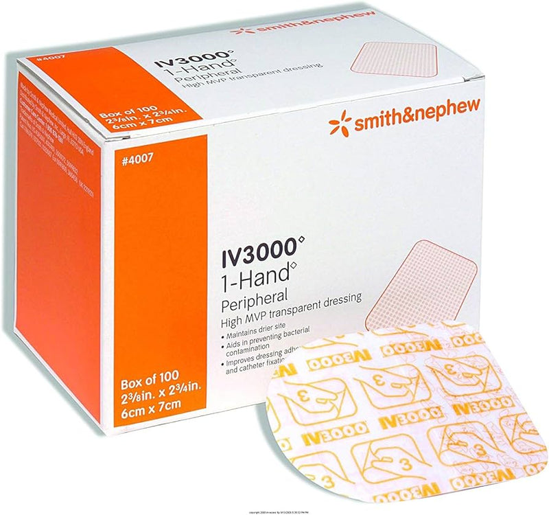 Smith & Nephew Dressing Opsite IV3000 Transparent 1-Hand Peripheral Film Dressing, 2 3/8" x 2¾" – 100/Box