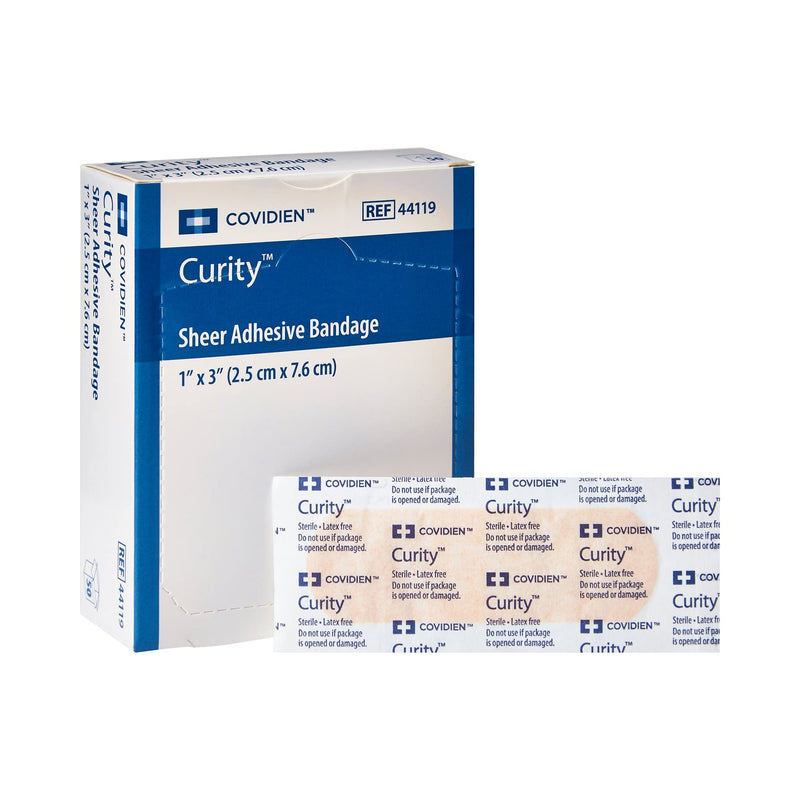 Cardinal Health Curity Sheer Plastic Adhesive Bandage, 1 x 3IN – 50/Box