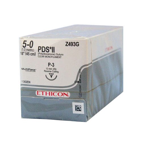 Ethicon SUTURE, PDS II CLEAR MONOFILAMENT 5-0, 18" P-3 13MM UNCOATED – 1 ea
