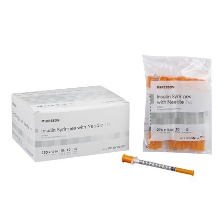 McKesson Insulin Syringe with Needle 1 mL 27 Gauge 1/2 Inch – 100/Box