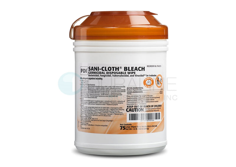 PDI Bleach Germicidal Disposable Wipe, Large, 6" x 10½" - 12 canister per box
