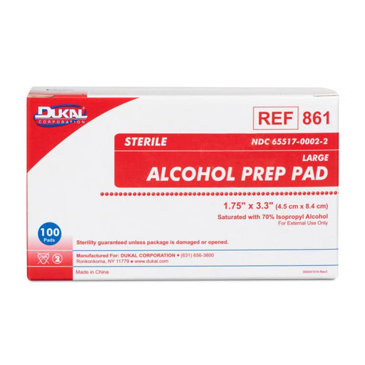 Dukal Alcohol Prep Pad, Large, Sterile – 100/Box