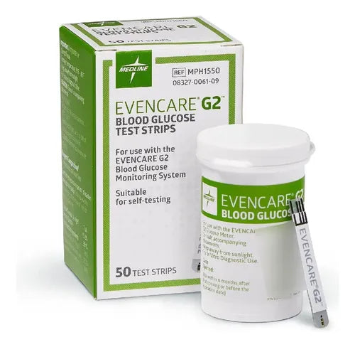Medline Glucose Test Strips for EVENCARE G2 Meters – 50/Box