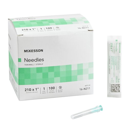 McKesson Hypodermic Needle Without Safety 21 Gauge 1 Inch L – 100/Box