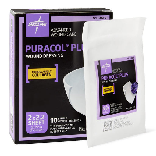 Medline Puracol Plus Collagen Wound Dressing, 2" W x 2.25" – 10/Box