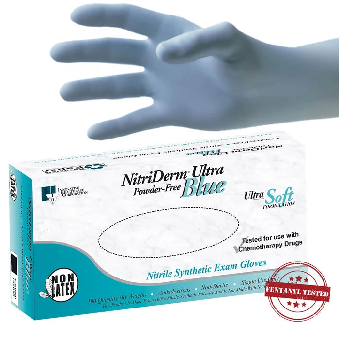 NITRIDERM® ULTRA Blue Nitrile Exam Gloves Medium (M) Box x100 Ref. IHC 157200 - Innovative Healthcare