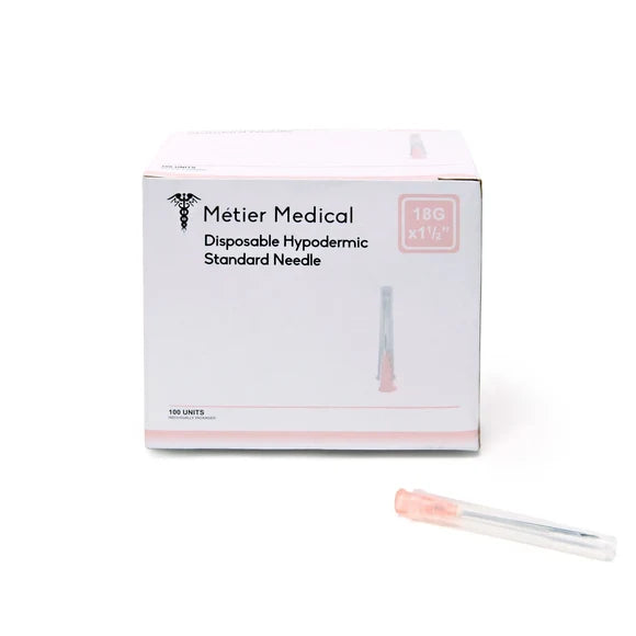 Hypodermic Standard Needle 18G x 1" Box x100 Ref. MMU SN18100 Metier Medical USA
