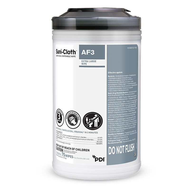PDI AF3 Germicidal Disposable Wipe, X-Large, 7½" x 15" - 6 canister per box