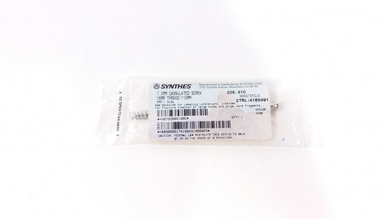 DePuy Synthes 7.3MM CANNULATED SCREW, 16MM THREAD, 110MM – 1 ea